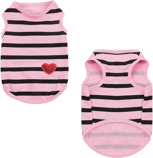Queenmore Dogs Cats Cotton Vest, Striped T-Shirt, Soft Cool Sleeveless Vests for Small Medium and Large Dogs & Cats
