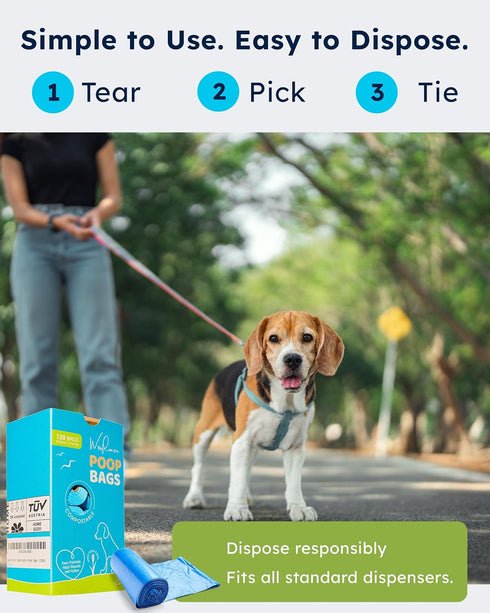 9x13, 120 (8 Wooflinen Unscented Compostable Dog Poop Bags Leak-Proof Dog Poop Bags Rolls Large Durable, Easy Tear Made