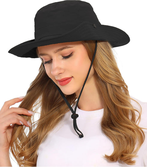 Solid Packable Sun Hat for Women and Men, Wide Brim Waterproof Beach Bucket Hats, UPF 50+