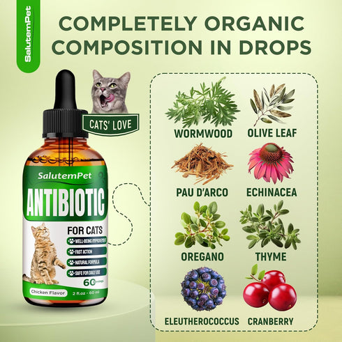 Natural Antibiotics for Cats - Supports Allergy Relief, Itch Relief, and Multivitamin for Cats, 2 Oz