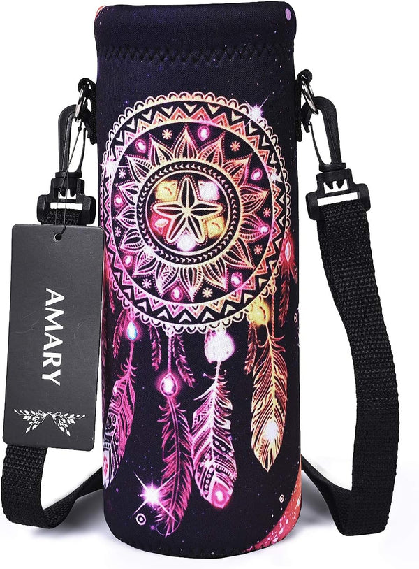 AMARY 1000ML Neoprene Water Bottle Carrier Bag with Adjustable Shoulder Strap,Insulated Water