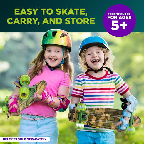 Hurtle Standard Mini Cruiser Skateboard - 6'' PP Deck, Complete Double Kick Board with LED Light Wheels