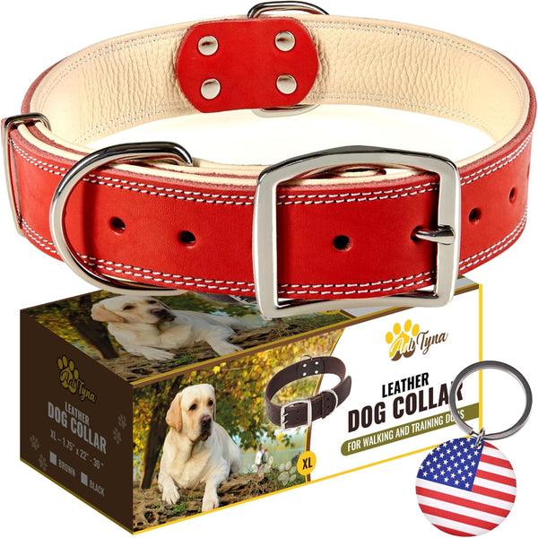 ADITYNA Heavy-Duty Premium Leather Dog Collar for Extra-Large Dogs - Padded Soft Genuine Leather