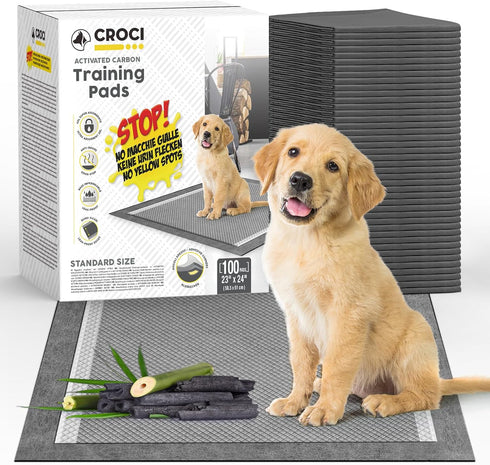 CROCI Charcoal Puppy Pads 23"x24" - 100 Counts, Odor-Control Carbon Training Pads, 6-Layer Leak-Proof & Quick Dry