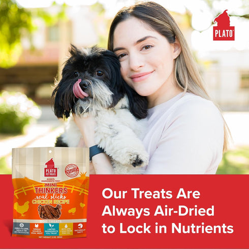 PLATO Mini Thinkers Sticks - Natural Dog Treats - Real Meat - Air Dried Chicken Flavor, Made in the USA, 3 ounces