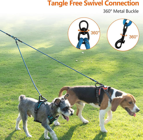 Taglory Double Dog Leash - Reflective Rope, No Tangle Design for Two Dogs, Puppy Small Medium Breeds, Blue