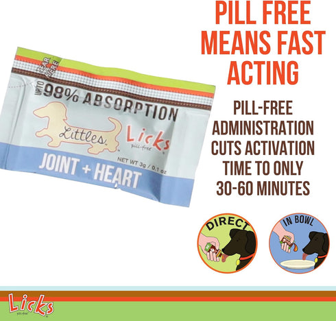 Licks Pill-Free Small Breed Dog Joint and Heart Supplement - Glucosamine & Omega 3 Fish Oil Gel Packets