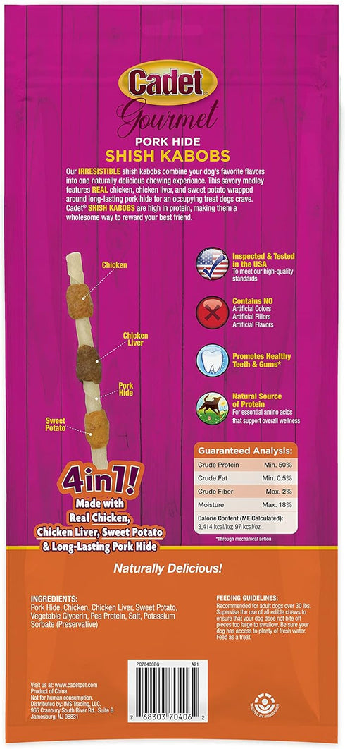 Cadet Gourmet Shish Kabob Dog Treats for Large Dogs, Healthy & Natural Chicken & Sweet Potato Chew Sticks, 10 Inch (4