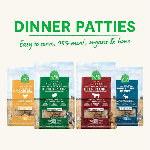 Open Farm Freeze Dried Raw Patties for Dogs, Humanely Raised Meat Recipe, Grass Fed Beef Recipe, 17.5oz