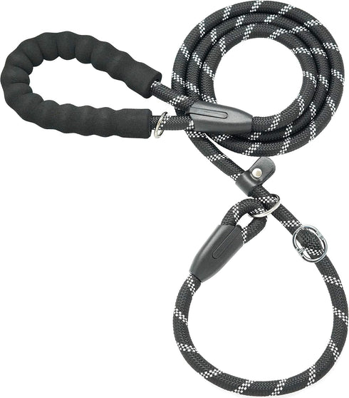 iYoShop 6 FT Durable Slip Lead Dog Leash - Padded Handle, Highly Reflective Threads, Medium/Large, Black