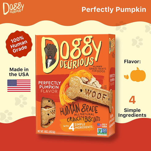 Crunchy Dog Treats for All Sizes, All-Natural Puppy Treats, 100% Human-Grade, Pumpkin Snacks