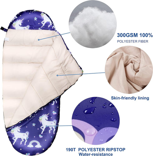 Kids Sleeping Bags for Girls – Unicorn Rainbow Star, Rioyalo YOLO 45 Camping Sleeping Bags