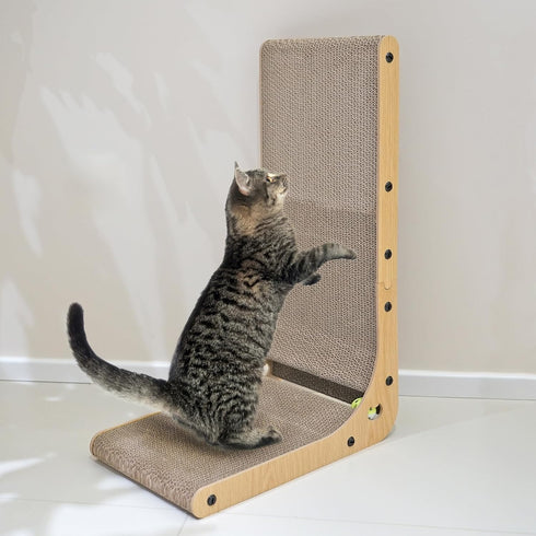 Cat Scratcher Board, L Shape Cat Scratch Pad for Indoor Cats, Floor Mounted Cardboard with Ball Toy