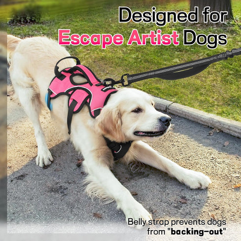 rabbitgoo Escape Proof Dog Harness, Soft Padded Full Body Vest, Reflective Adjustable No Pull for Large Dogs (XL, Pink)
