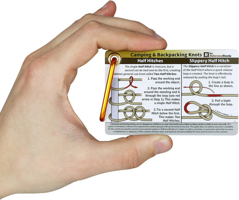 Outdoor Knots Waterproof Knot Tying Cards with Mini Carabiner, 22 Rope Knots for Camping and Backpacking