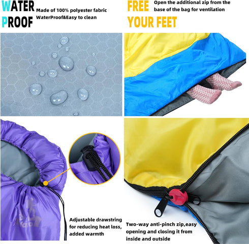 Waterproof Camping Sleeping Bags for Adults and Kids, 3 Season Lightweight for Hiking and Outdoor Travel