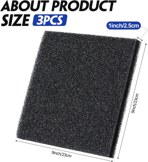 3 Pieces Sponge Filter Pad, Aquarium Filter Media Cut to Fit Foam for Fish Tank Filters Replacement.