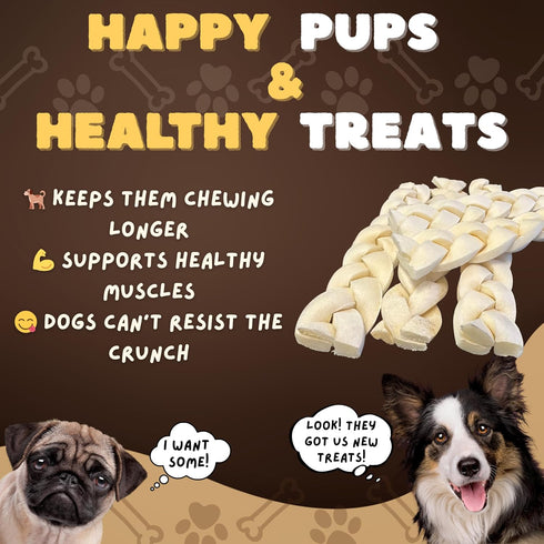 Woofley's 6" (12 Count)- Buffalo Beef Cheek Braids Regular - Beef Cheek Dog Chews - No Hide Bones for Dogs