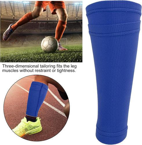 Soccer Shin Guard Socks, Breathable Blue Sports Sleeves for Hiking, Football Training, Running & Cycling