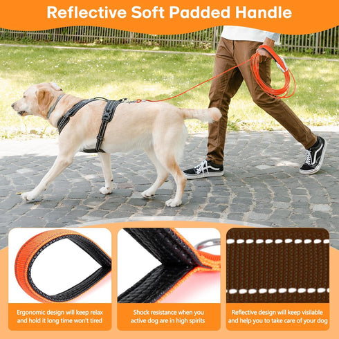 Long Chew Proof Dog Leash, Heavy Duty Tie Out Cable for Medium Large Dogs, 10/20/30/50ft with Padded Handle