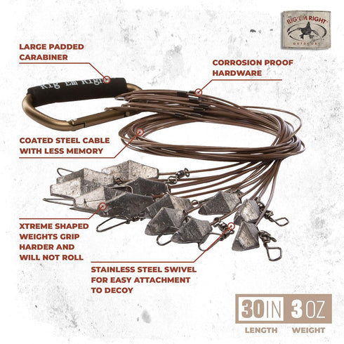 Rig'Em Right Waterfowl Pre-Rigged Xtreme Coated Tangle Free Cable Decoy Anchors