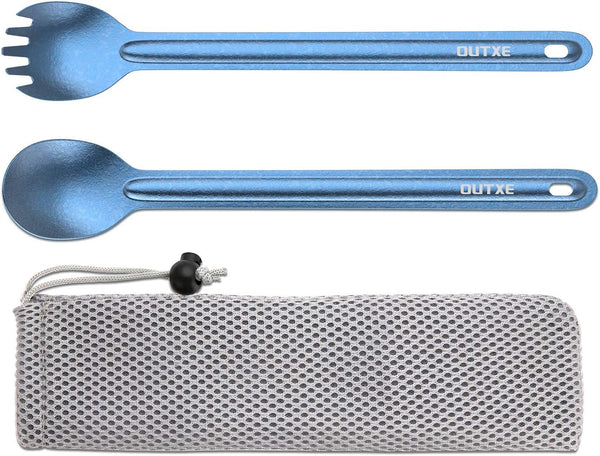 OUTXE Titanium Long Handle Spork and Spoon Set - 8.7-Inch Eco-Friendly Camping Spork