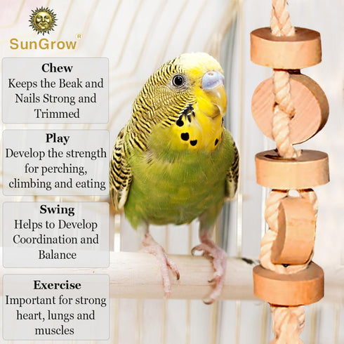 SunGrow Parakeet Wooden Chew Toy Hanging Wood Cookies for Pecking Chewing Great for Parrots Macaws African Grays &