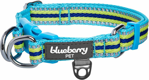 Blueberry Pet Safety Dog Collar, 3M Reflective Multi-Colored Adjustable Collar in Blue and Yellow, Soft Nylon for