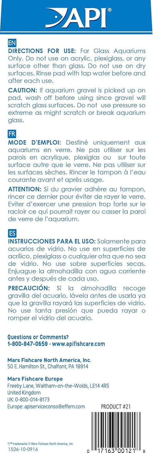 1-Count API ALGAE SCRAPER For Glass Aquariums Container