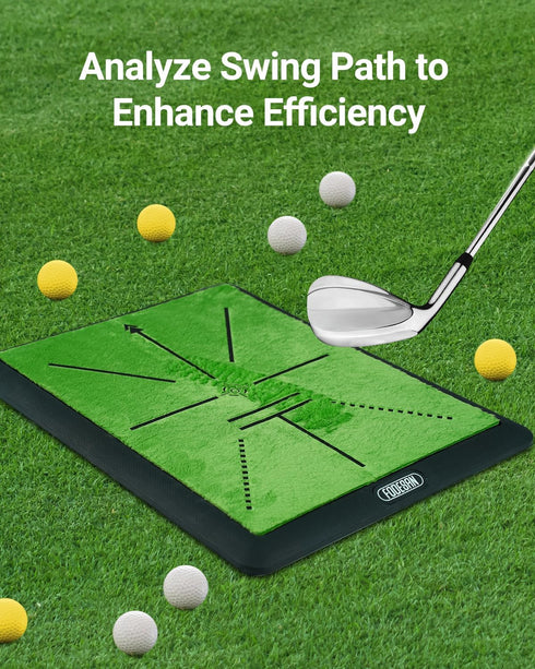 Golf Hitting Mat with Instant Swing Path Feedback, Compact Velvet Surface, Replaceable Pads & 8 Foam Balls
