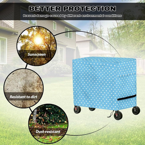 Noprintge 52L 19W 32H inch Dots Print Blue Waterproof Rolling Cooler Cart Cover Fits Most Patio Ice Chest Party Cooler