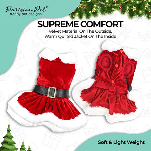 Parisian Pet Christmas Dress, Mrs. Santa Claus Dog Costume with Red Velvet Skirt for Large Dogs