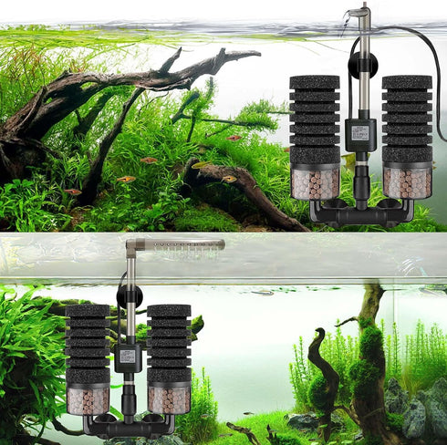 2 Nozzle 10-20 Aquarium Electric Sponge Filter with Submersible Water Pump Silence Motor for Shrimps,Bettas with Bio