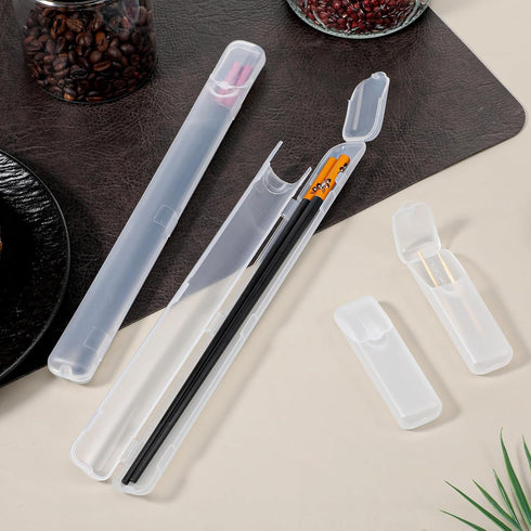 Exclaith 2 Pack 2 Pack Chopstick Case, Plastic Utensil Holder Travel Box with Side Opening Portable Reusable Flatware
