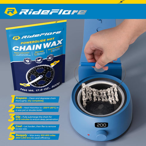 500g RideFlare Premium Chain Wax Hot Melt Bike Chain Lubricant with Ultra Low Friction Formula Long-Lasting