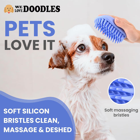 Dog Grooming Bath Brush, Rubber Brush for Shower Scrubbing & Soothing Massage, 2 PACK Essential Puppy Grooming