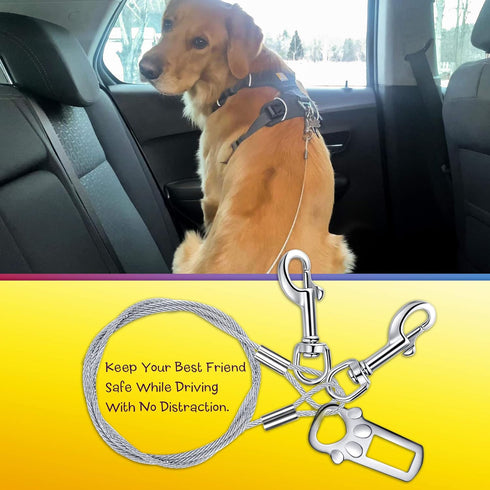 No Chew/Chew Proof Dog Car Seatbelt Safety Restraint, Dog Tie Out with Double Clip & Latch Attachment - 16 Inches