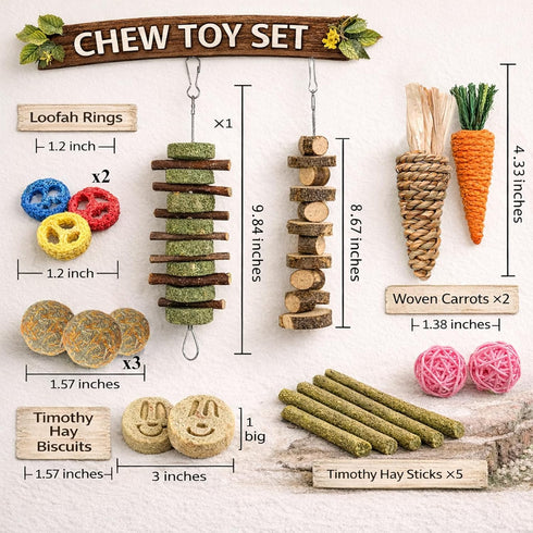 20 Chinchillas Grddaef PCS Bunny Chew Toys for Teeth, Natural Rabbit Toys Apple Wood Grass Timothy Sticks Chew
