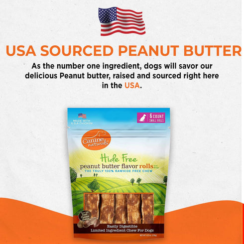 Canine Naturals Peanut Butter Chew, 100% Rawhide Free Dog Treats, Made with Real Peanut Butter, 6 Count of 2.5 Inch