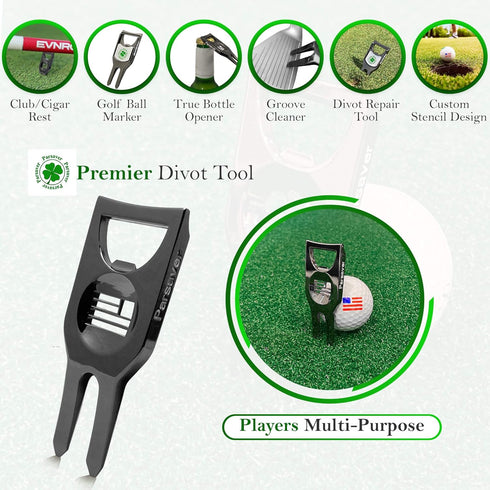 Players Golf Divot Tool - 6 in 1 Multi Purpose Tool with Ball Marker, Bottle Opener, Permanent Marker