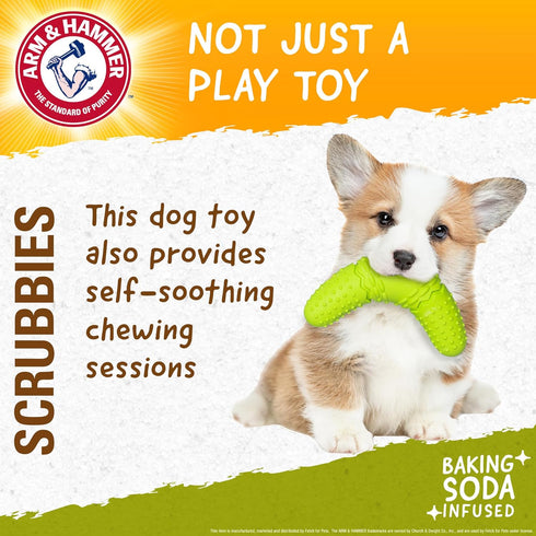 Arm & Hammer Scrubbies Boomerang Chew Toy for Puppies, Durable Teething Toy with Unique Shape for Fetch
