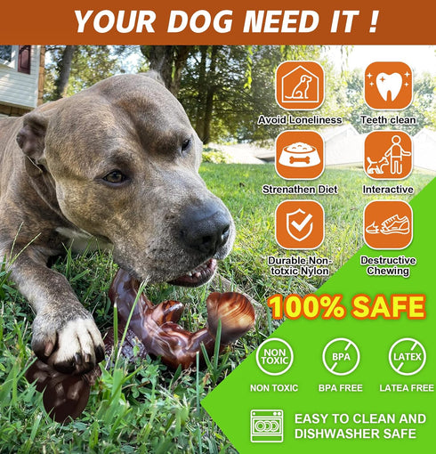 Dog Chew Toys for Aggressive Chewers, Tough Bacon Flavored Bone Toys for Medium/Large Breed Dogs
