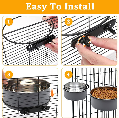 Dog Crate Bowls, 2 Pack Stainless Steel Hanging Water Food Bowls with Clamp, Anti-Spill for Small Medium Large Dogs