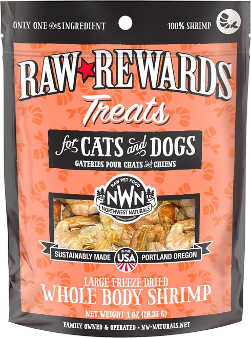 Northwest Naturals Raw Rewards Freeze-Dried Shrimp Treats for Dogs and Cats, Healthy, 1 Ingredient, 1 Oz