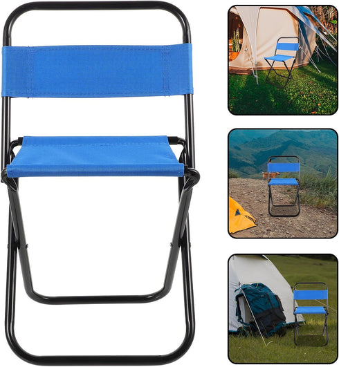 Compact Folding Camping Chair with Backrest, Small Portable Outdoor Fishing Stool for Adults, Lightweight Blue Foldable