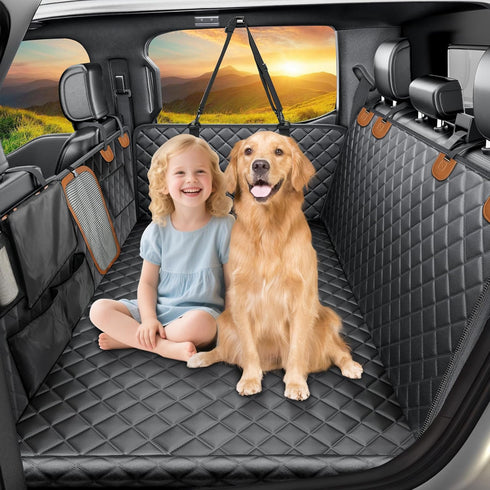 420 lbs Hard Bottom Dog Seat Cover, Dog Car Seat Cover for Back Seat with Tablet Holder and Foldable Food Tray