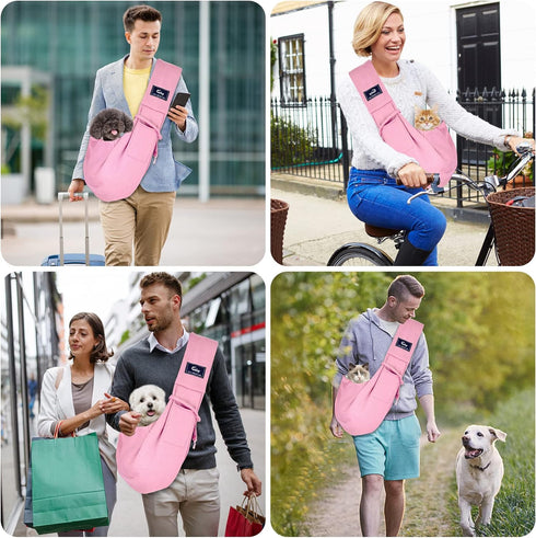 CUBY Dog and Cat Sling Carrier - Hands Free Reversible Pet Papoose Bag for Puppy, Small Dogs Cats Outdoor, Pink