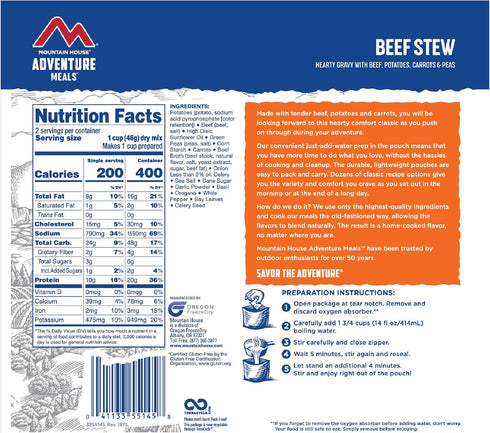 Mountain House Beef Stew - Freeze Dried Backpacking & Camping Food | 2 Servings | Gluten-Free