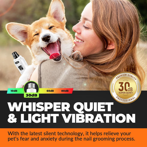 Dog Nail Grinder with 2 LED Lights Powerful 2-Speed Dog Nail Trimmers with 3 Grinding Wheels Super Quiet Rechargeable Pet Dog Nail Clippers Kit for Large Medium Dogs Cats Small Animal Nail Care