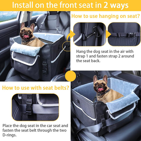 25-30 lbs(Black) Foldable Dog Car Seat for Small Dogs,Potable Puppy Booster Seat with Harness &Safety Belt, Travel Pet